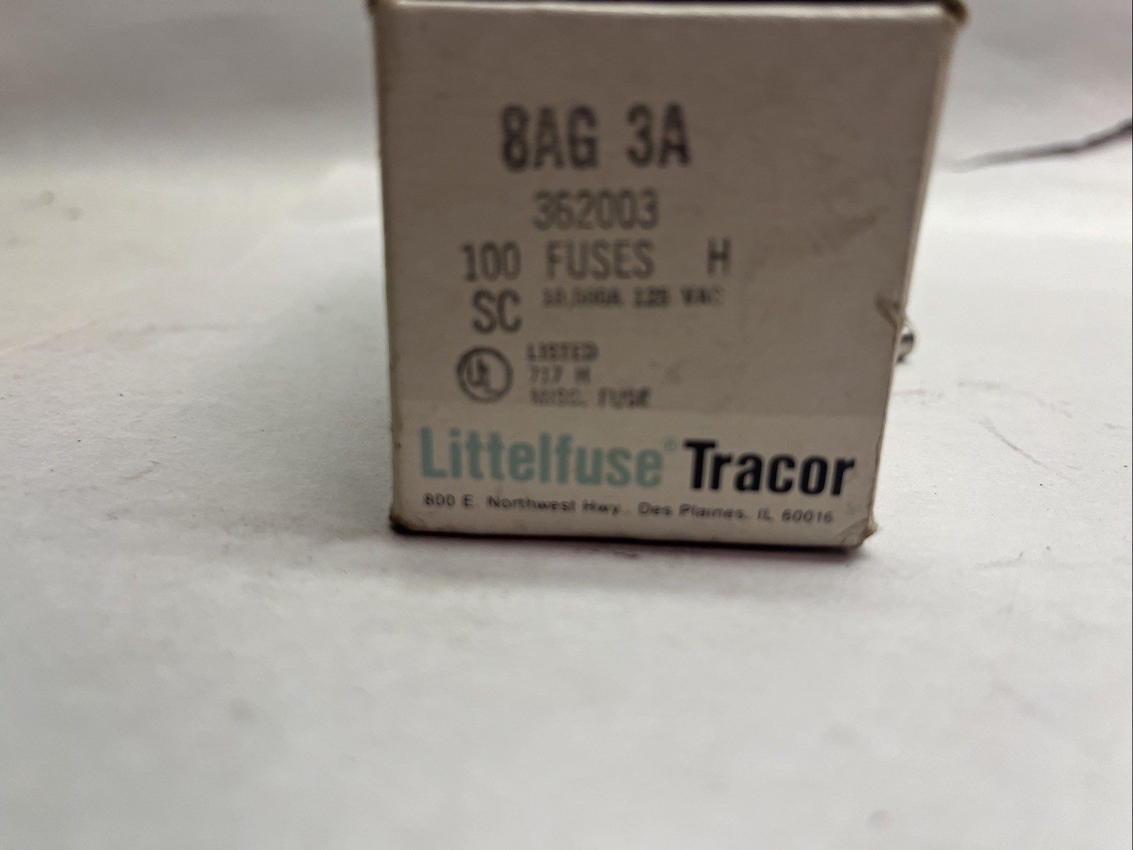 LITTELFUSE TRACOR,8AG-3A,FUSE 100CT 3A 125V 362003