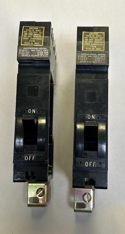 SQUARE D,FY14020,I-LINE CIRCUIT BREAKER 20A 277V 1P LOT OF 2 NOS