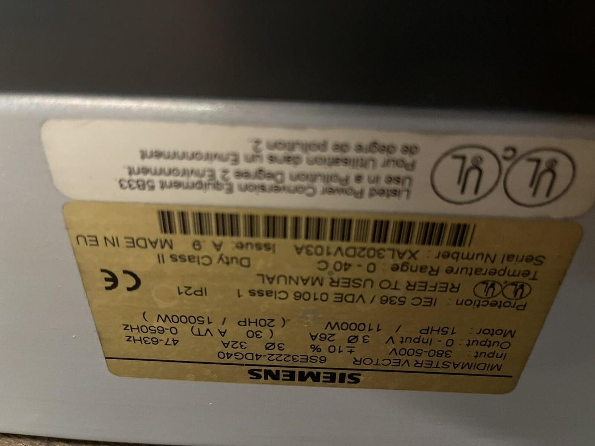 Used SIEMENS,6SE3222-4DG40,MIDIMASTER VECTOR DRIVE 20HP