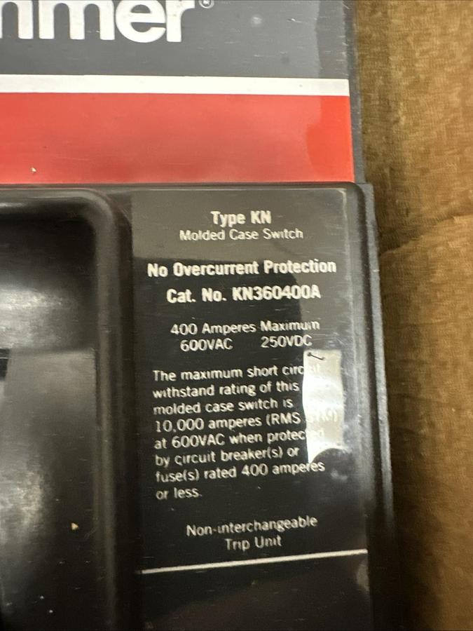 Used Cutler-Hammer,KN360400A,400Amp 3 Pole Molded Circuit Breaker