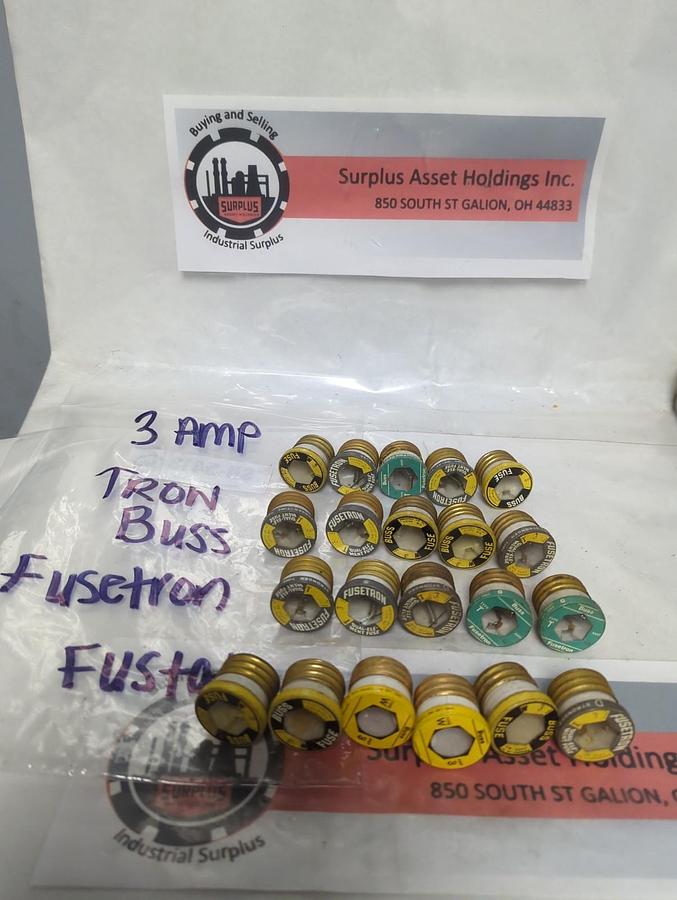 Used BUSSMANN,3 AMP,SCREW IN FUSE 3 AMP LOT OF 21 PRE-OWNED