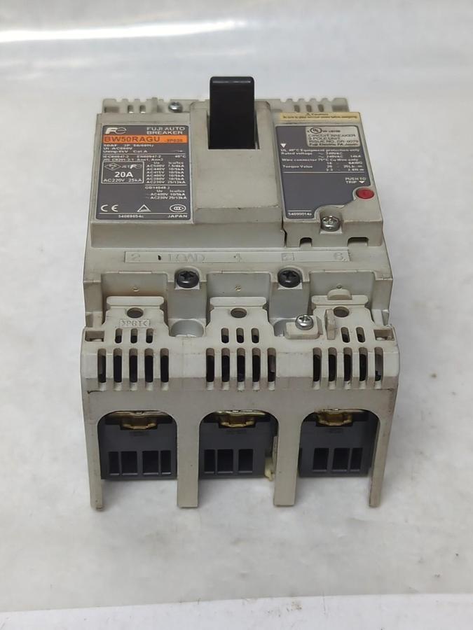 Used FUJI,BW50RAGU-3P020,CIRCUIT BREAKER 20 AMP 3-POLE PRE-OWNED
