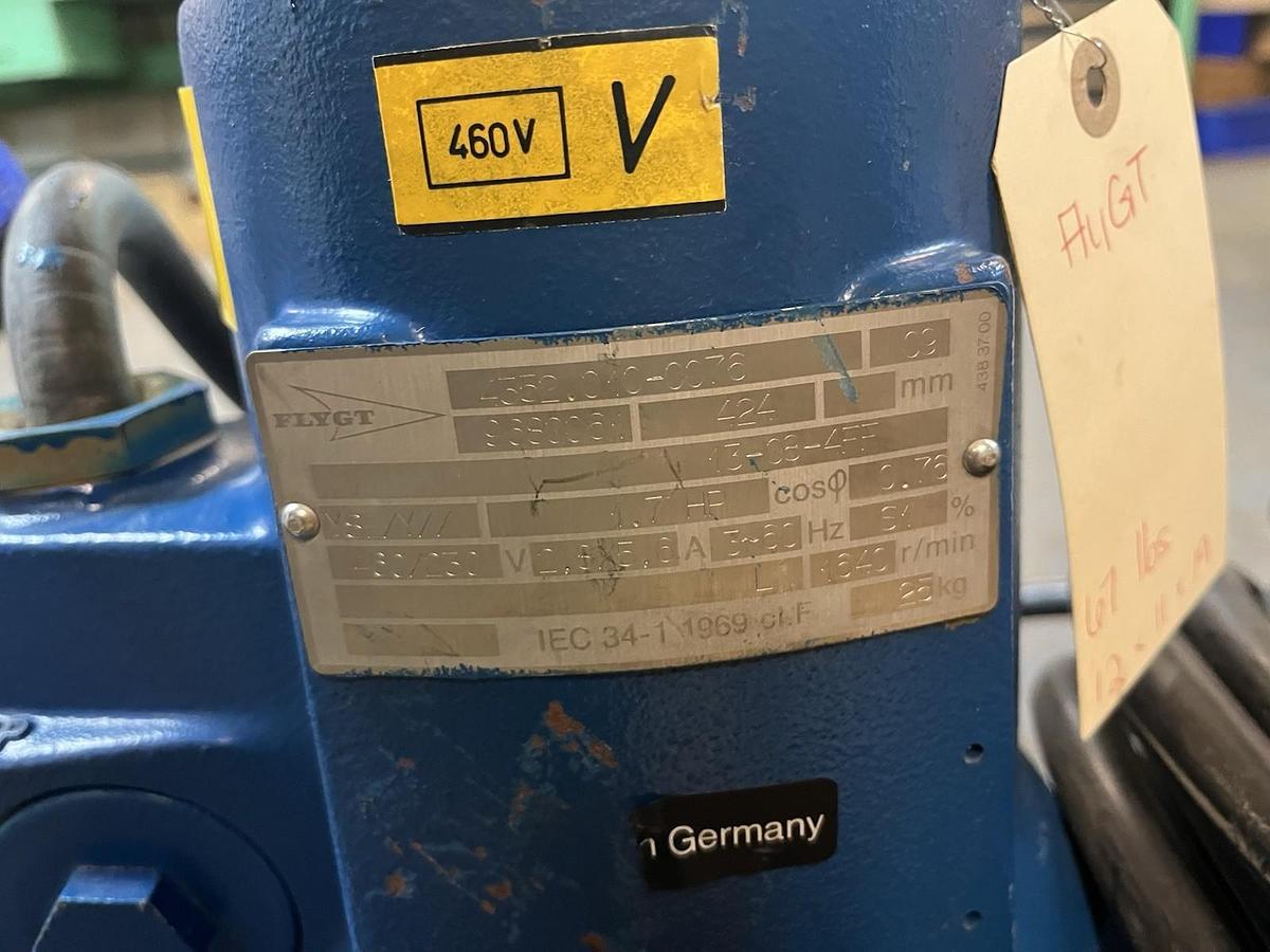 Used FLYGT,4552.010-0076,SUBMERSIBLE PUMP 1.7HP 460V 3PH 1640RPM