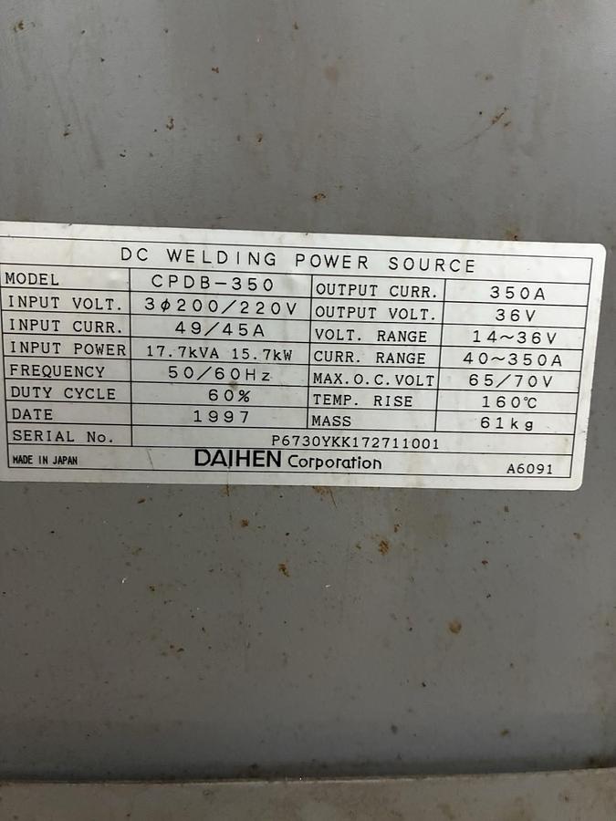 Used OTC DAIHEN,CPDB-350,DC WELDING 350EX POWER SUPPLY 350A