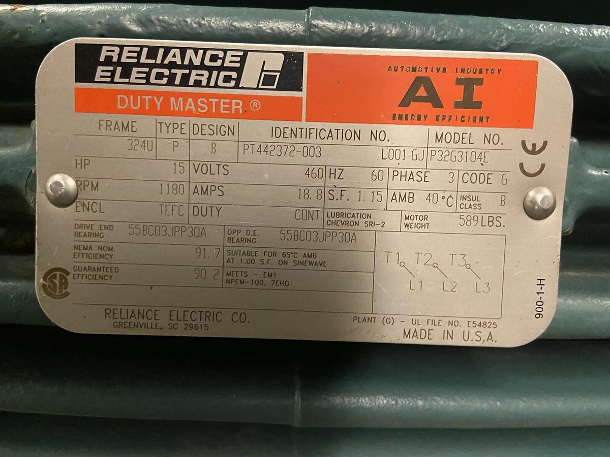 Reliance,P32G3104E AI,15Hp Motor 1180RPM 460V 324U Frame