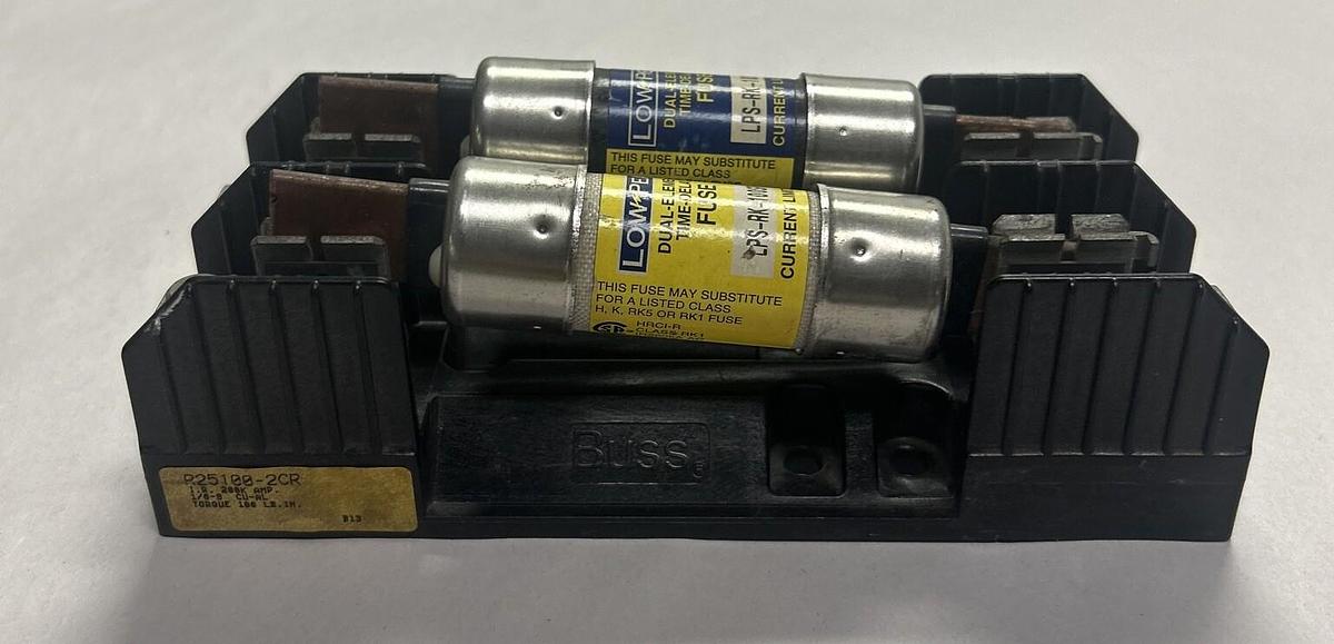 Used BUSSMANN,R25100-2CR,FUSE HOLDER WITH LPS-RK-100SP FUSES