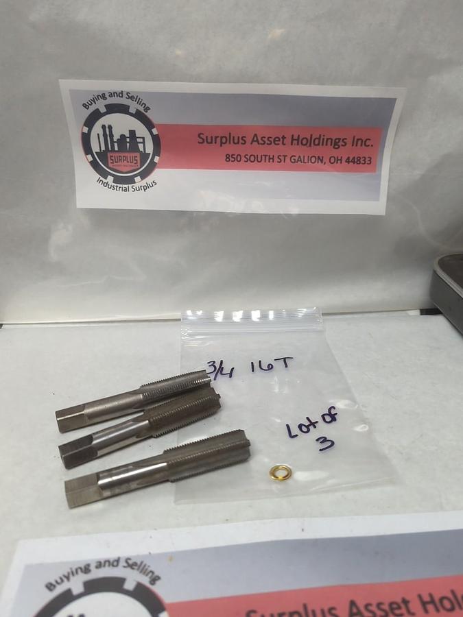 Used VERMONT TAP AND DIE,3/4-16T,HND TAPS LOT OF 3 PRE-OWNED