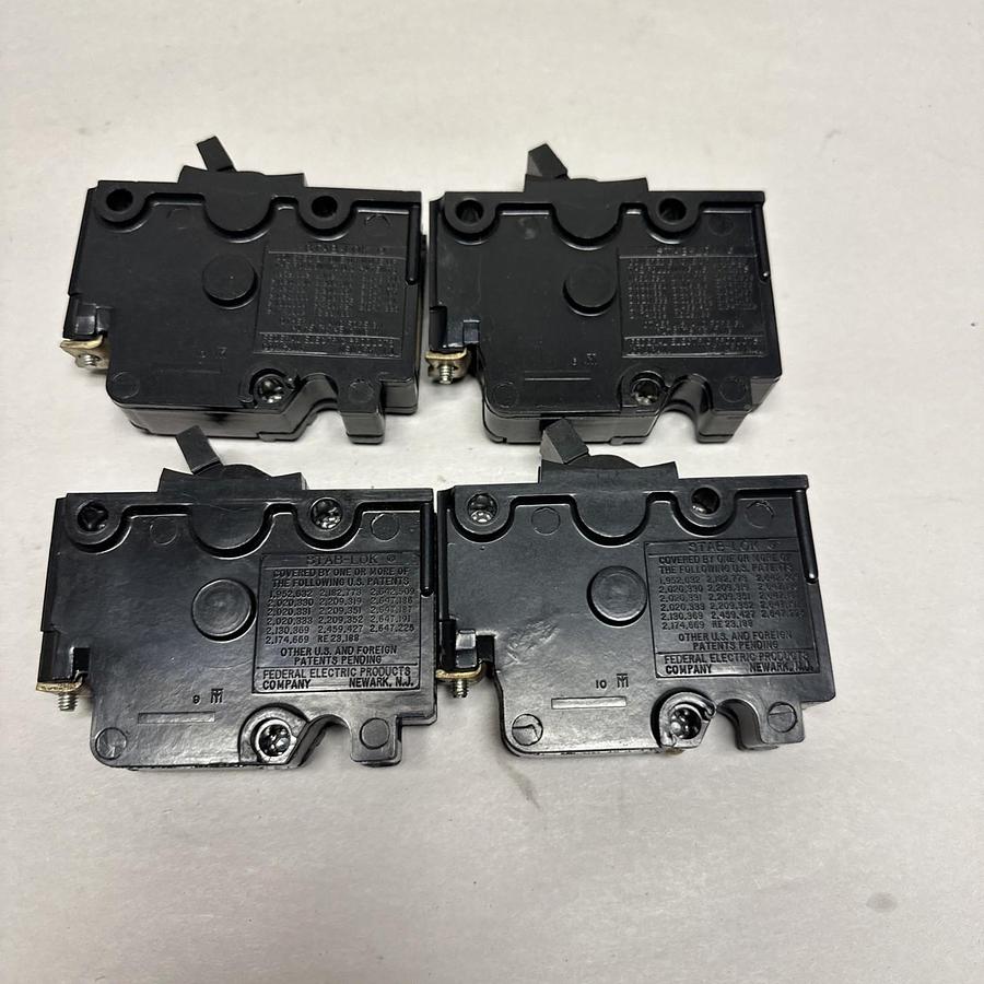 Used Federal Pacific Electric,NB20,20 Amp 1 Pole Snap On Circuit Breaker LOT of 4