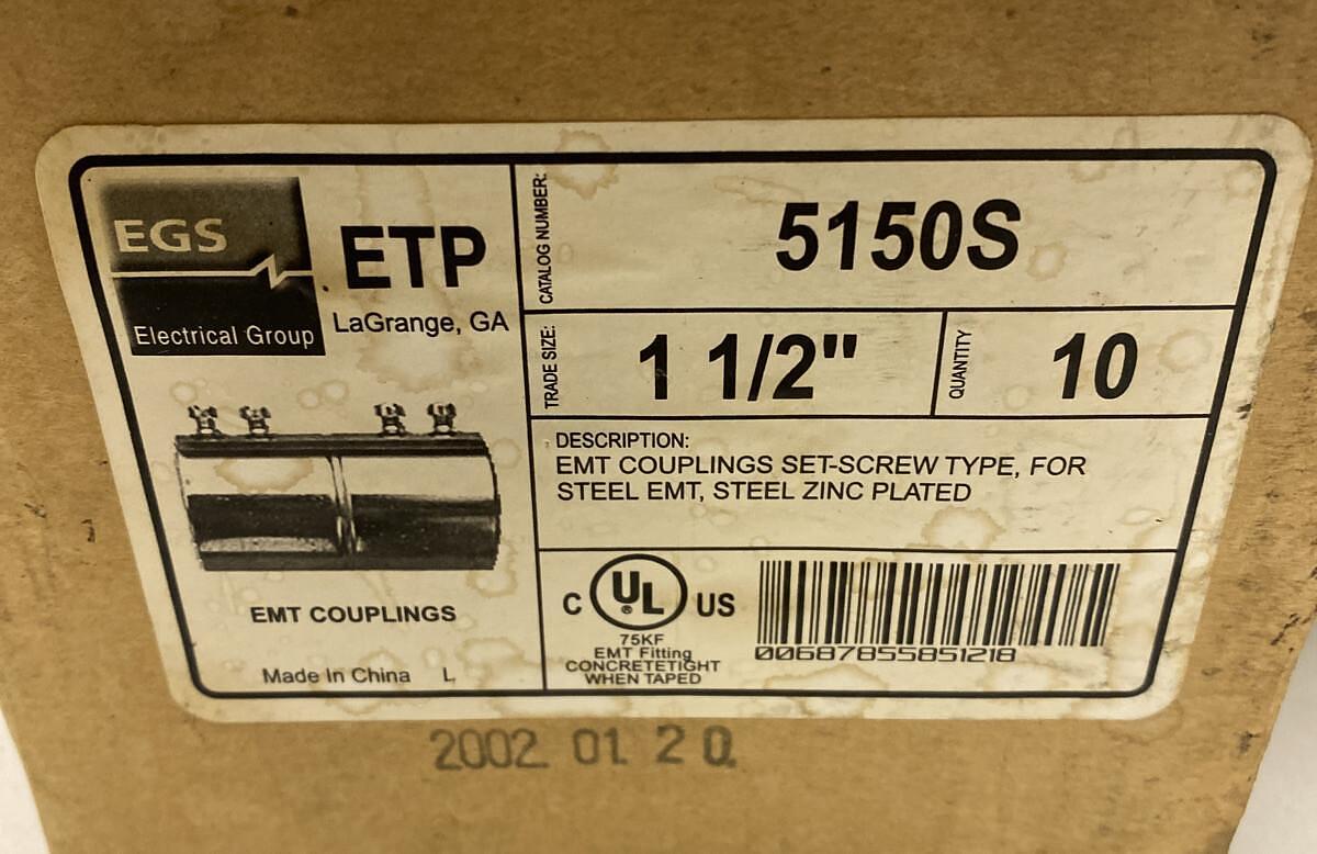 Used EGS,5150S,EMT Couplings 1 1/2 INCH Box of 10  LOT OF 2 BOXES