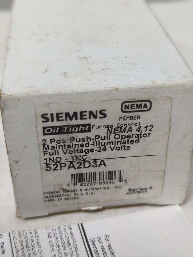 SIEMENS,52PA2D3A,2-POLE PUSH PULL OPERATOR 24V NEW