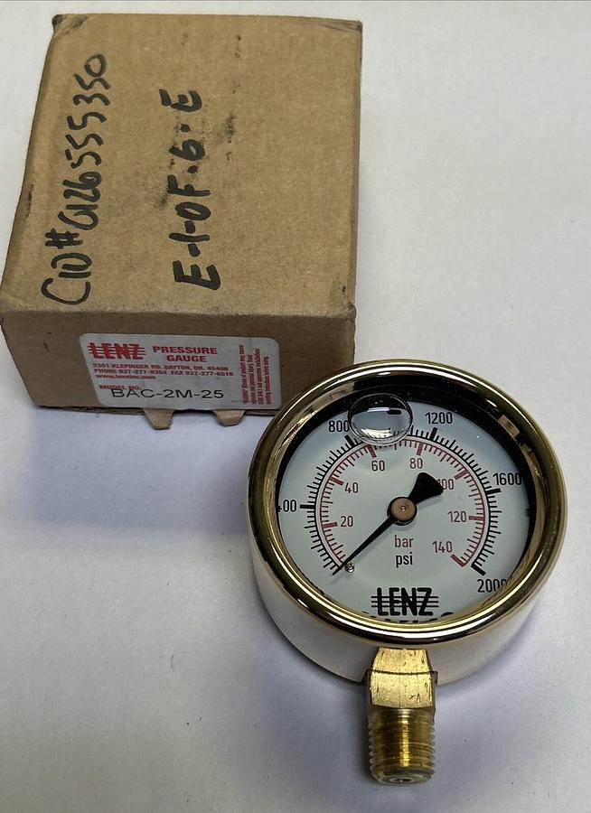 LENZ,BAC-2M-25,PRESSURE GAUGE 0-2000 PSI NOS