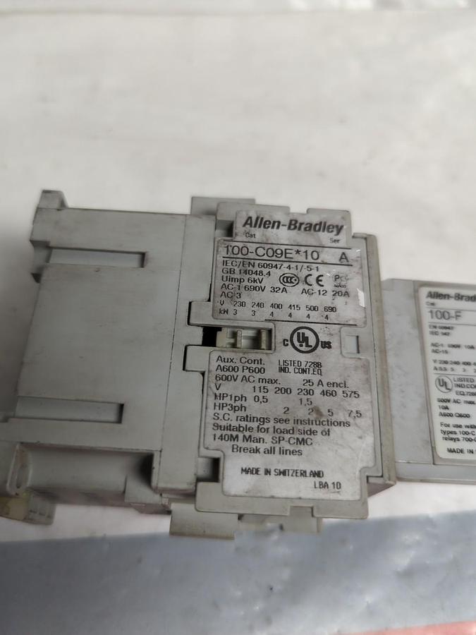 Used ALLEN BRADLEY,100-C09E*10,CONTACTOR WITH 100-F AUX PRE-OWNED