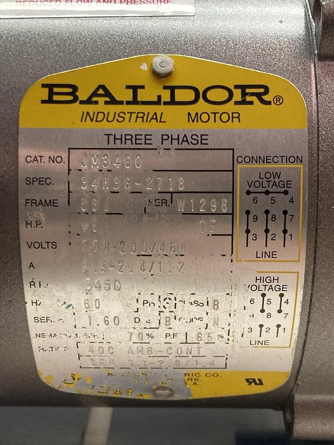 Used Price Pump,F50AB-369-6A111-5036-3T6,Pump w/Baldor JM3460 Motor 0.5Hp 56J Frame