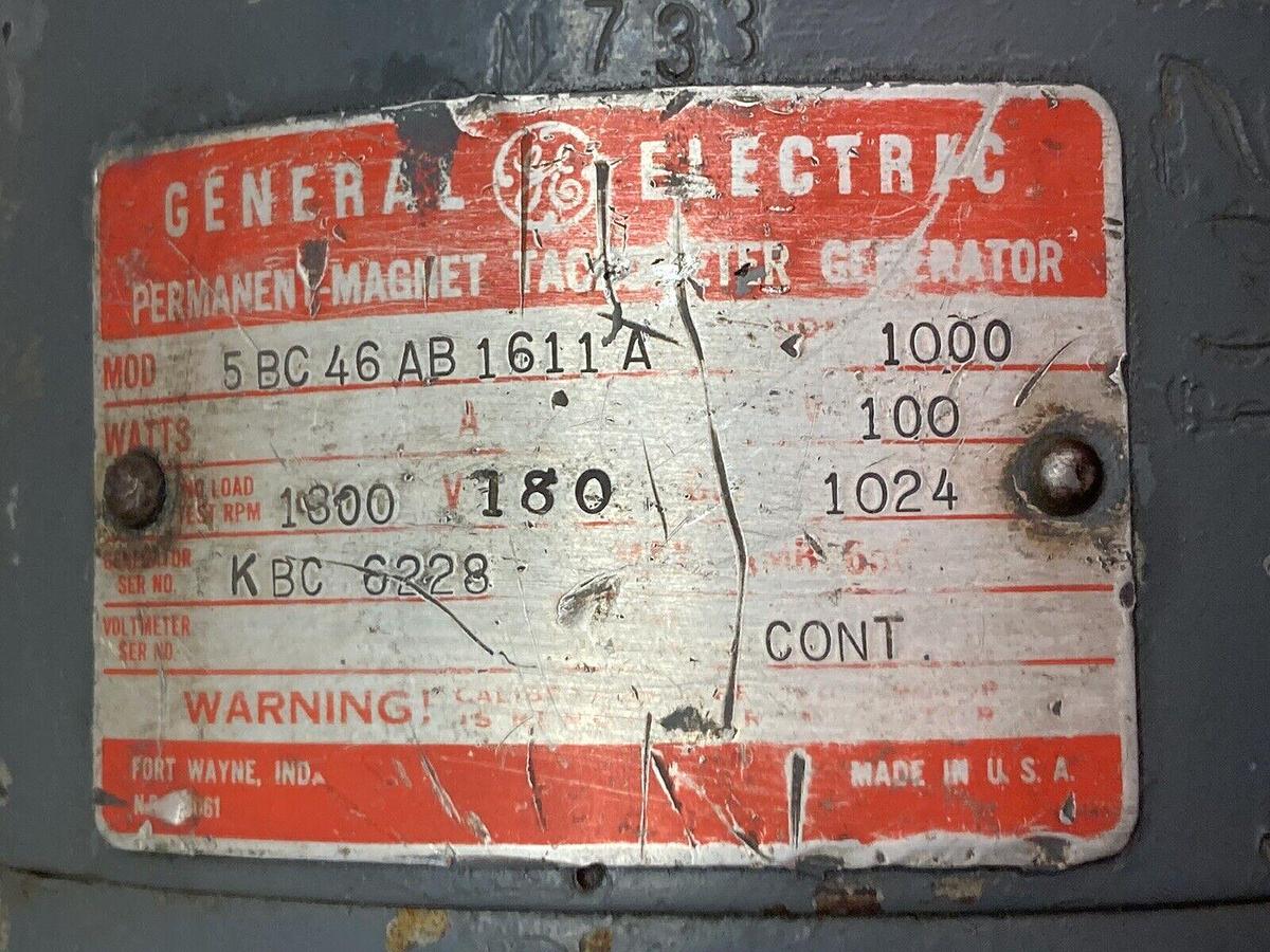 Used General Electric,5BC46AB1611A,Tachometer Generator 1000rpm 100v