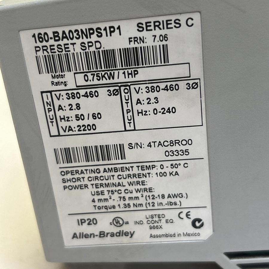 Used ALLEN BRADLEY,160-BA03NPS1P1,VARIABLE SPEED DRIVE