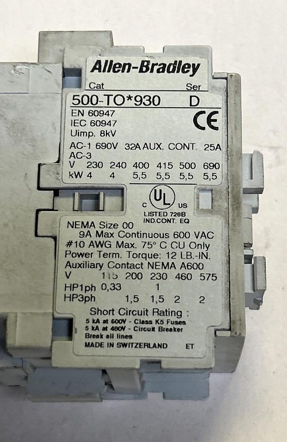 Used ALLEN BRADLEY,500-TO930,CONTACTOR
