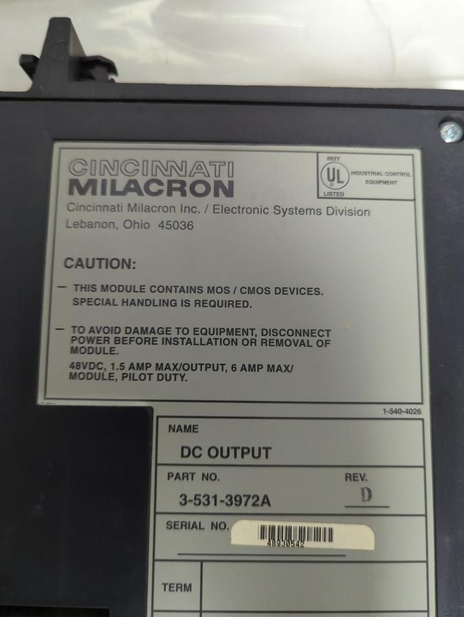 Used CINCINNATI MILACRON,3-531-3972A,DC OUTPUT MODULE REV D PRE-OWNED