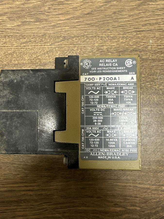 Used Allen Bradley,700-P200A1,AC Relay Ser-A