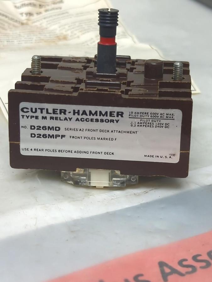 CUTLER HAMMER,D26MD10,FRONT DECK TYPE M RELAY ACCESSORY NOS