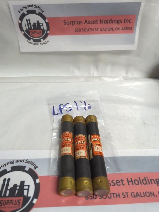 Used COOPER BUSSMANN,LPS-1-1/8,LOW-PEAK 1-1/8 AMP FUSE LOT OF 3 PRE-OWNED