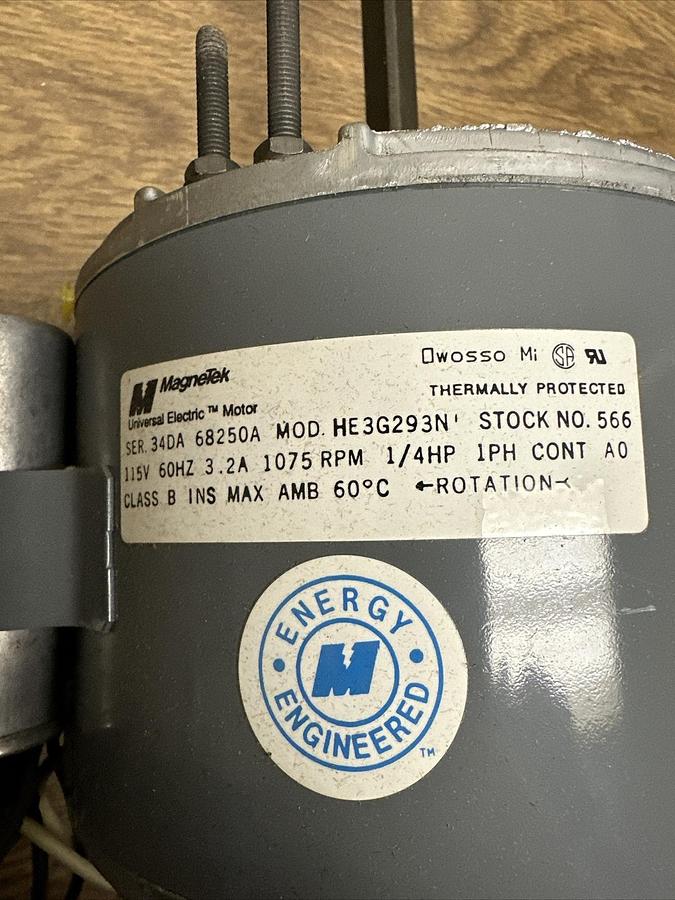 Magnetek,HE3G293N,1/4HP 1075RPM 115V 1PH Blower Motor