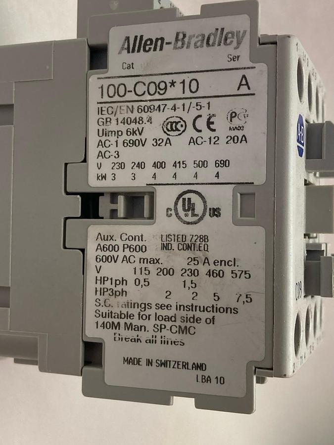 Used Allen-Bradley,100-C09*10,Ser A Contactor 110/120V 50/60HZ