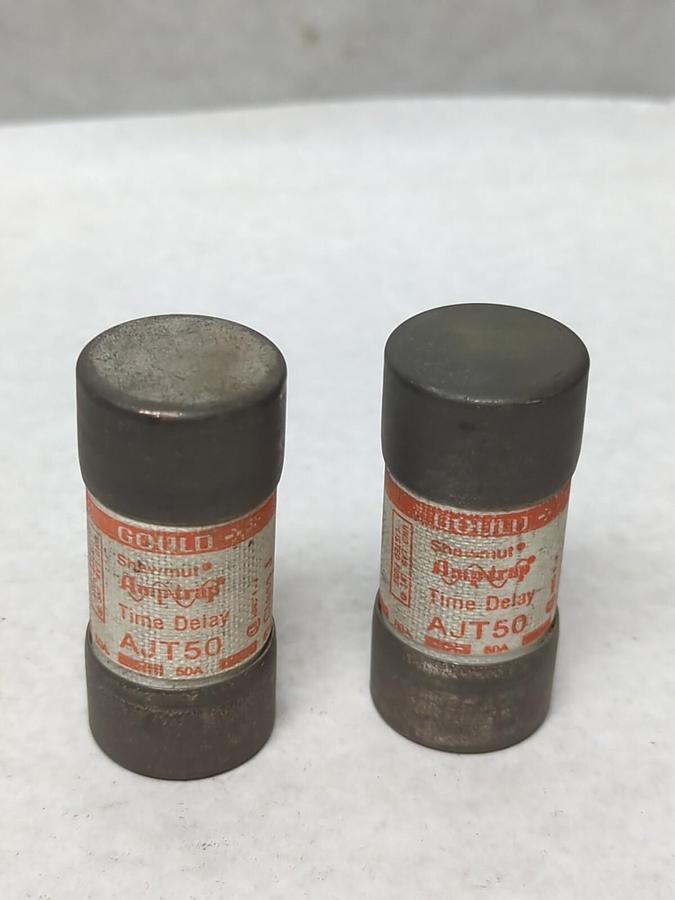 Used GOULD SHAWMUT,AJT50,AMP-TRAP 50 AMP FUSE LOT OF 2 PRE-OWNED