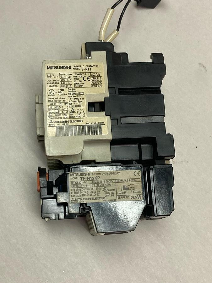 Used Mitsubishi,S-N11,Magnetic Contactor 20A w/TH-N12KP Overload Relay
