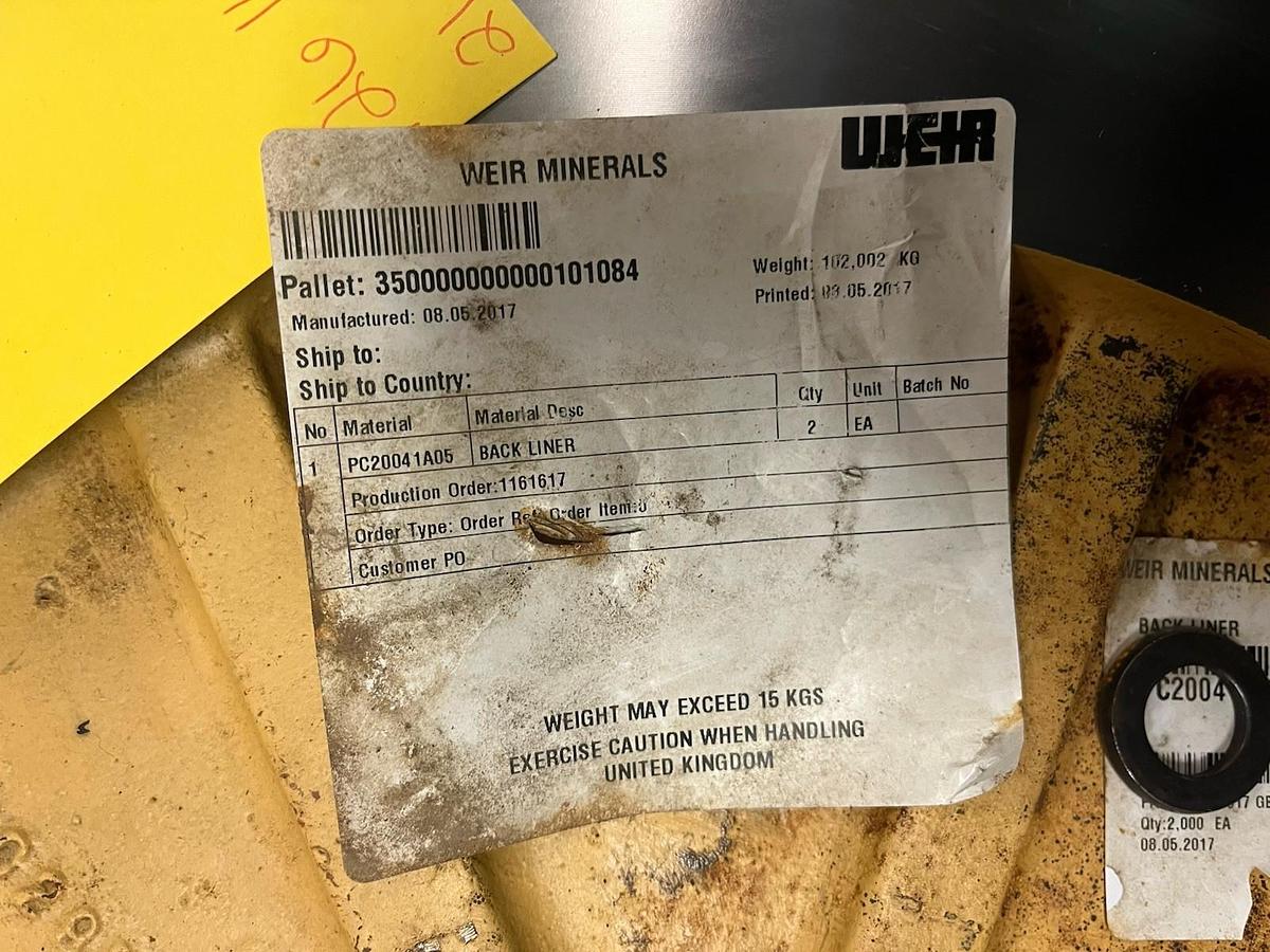 WEIR WARMAN,PC20041-A05,SLURRY PUMP FRAME VOLUTE PLATE LINER INSERT