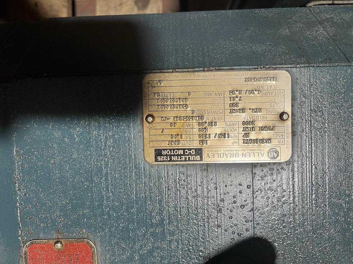 Used RELIANCE ALLEN BRADLEY,MC3612ATZ,DC MOTOR 125HP 1150/1750RPM 500VDC