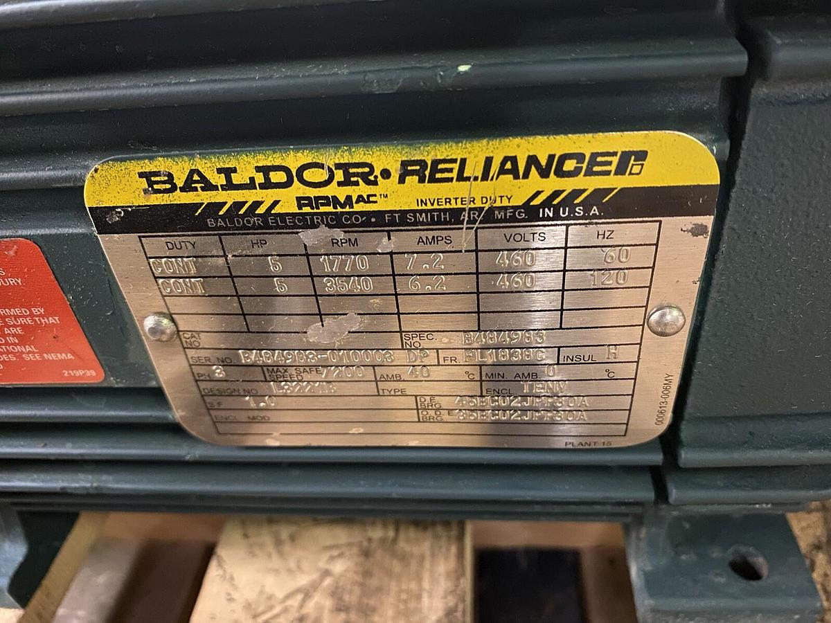 Used BALDOR,FL1838C L3221B,RPM RELIANCE 5HP INVERTER BRAKE MOTOR FL1838C L3221B