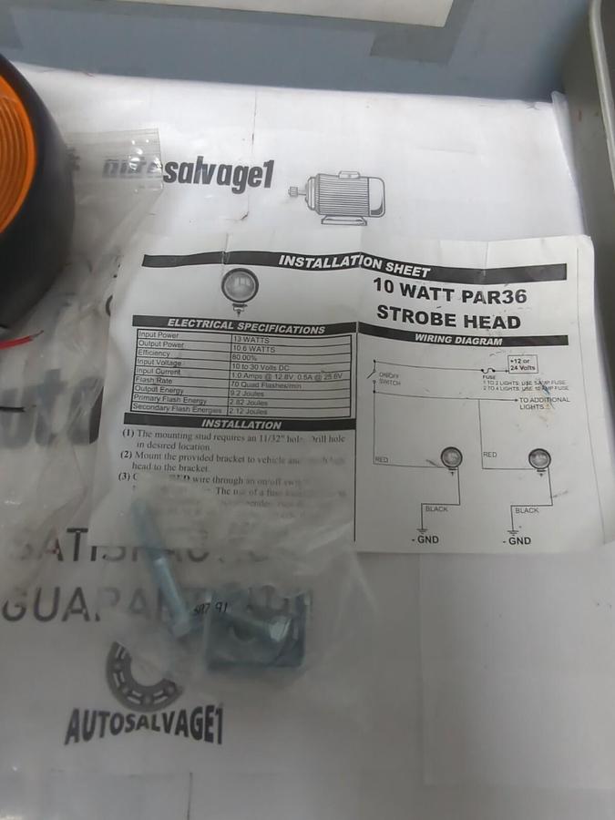 AWDIRECT,NVL12 10W,STUD MOUNT STROBE AMBER 10W PAR36 STROBE HEAD NOS