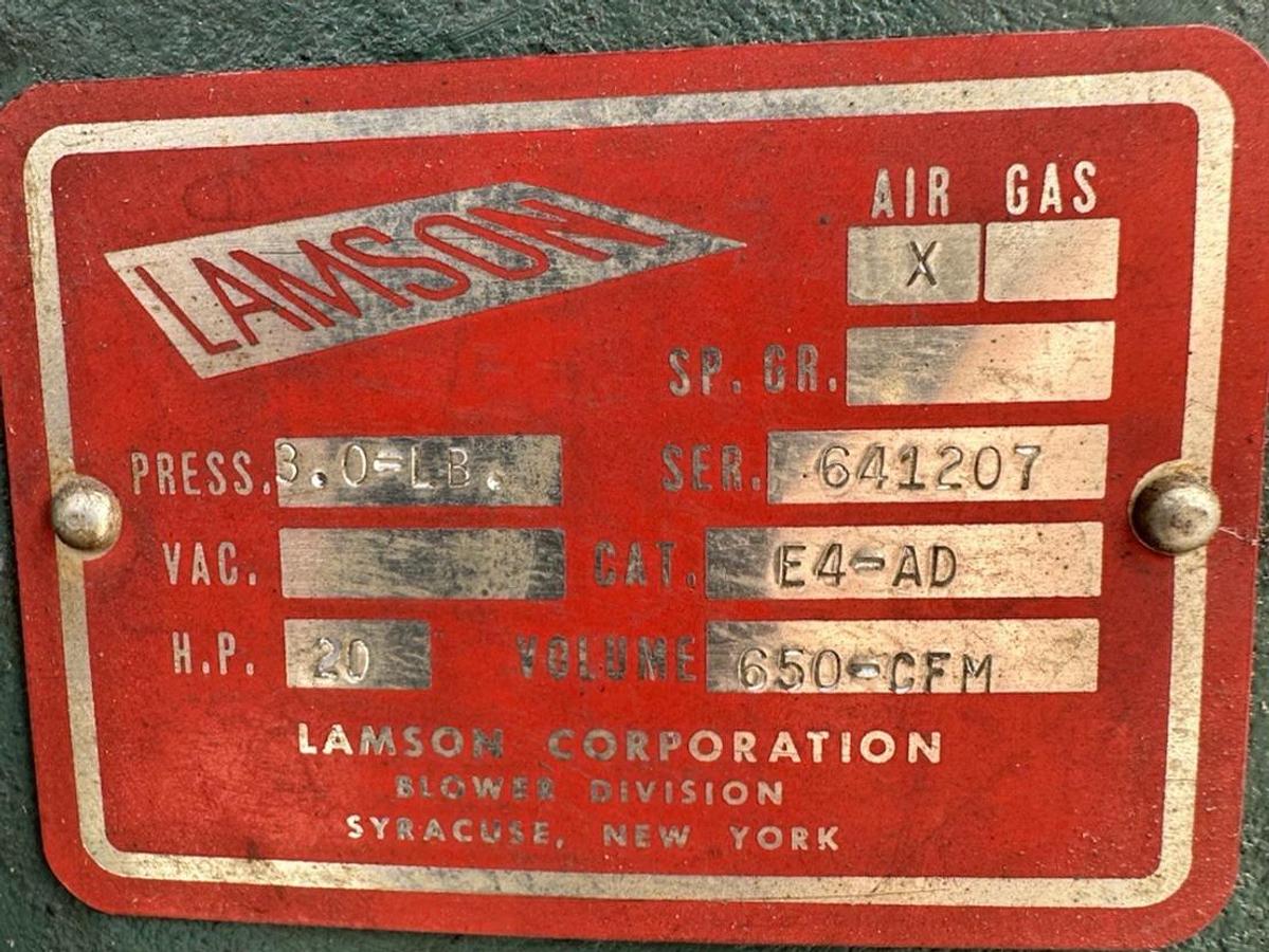 Used Lamson,E4-AD,650 CFM 20HP Multi Stage Centrifugal Blower