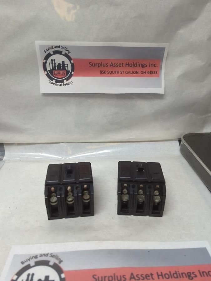 Used WESTINGHOUSE,15A,CIRCUIT BREAKER 15 AMP 3-POLE LOT OF 2 PRE-OWNED