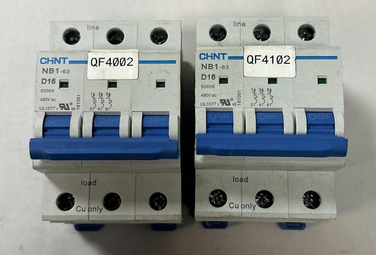 Used CHINT,NB1-63,CIRCUIT BREAKER 16A 480V 3P LOT OF 2