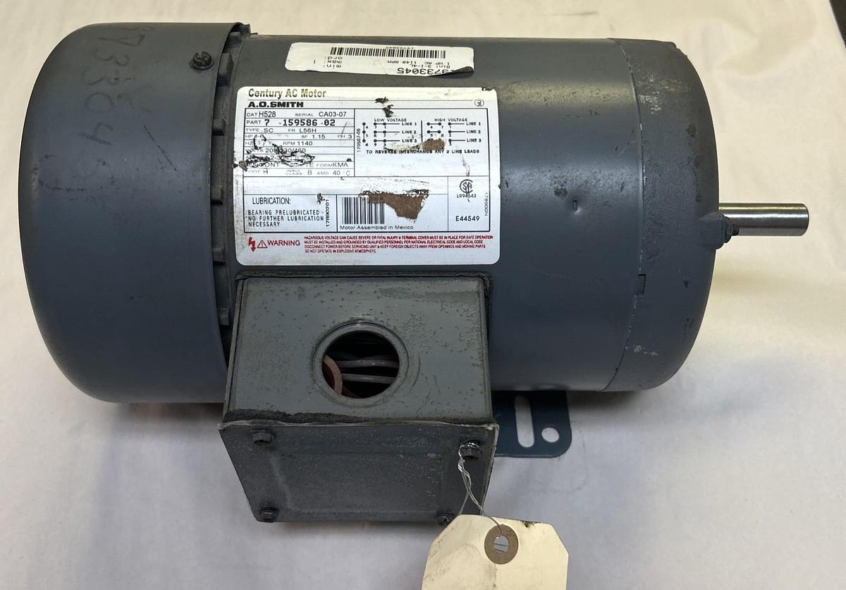 Used AO SMITH,H528,AC MOTOR 1HP 1140RPM 208-230/460V 3PH L56H FRAME