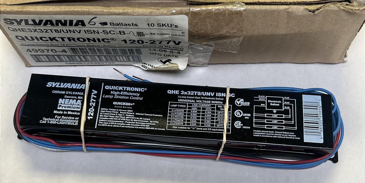 SYLVANIA,49970-4,3-LAMP INSTANT START BALLAST LOY OF 6 NOS