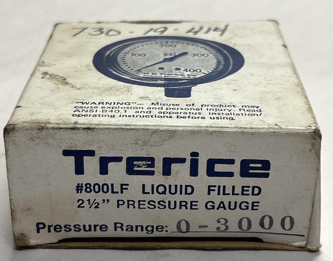 TRERICE,0-3000,PRESSURE GAUGE 2-1/2" 0-3000 PSI NOS