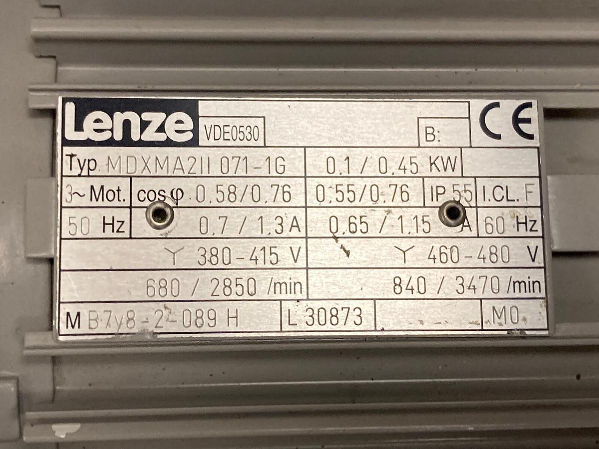 Used Lenze,MDXMA211 071-1G,Gear Motor 460-480V 50 Hz