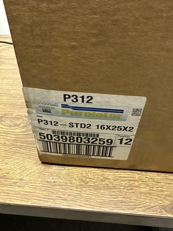 Purolator,P312-STD2 16X25X2,Air Filter box of 12