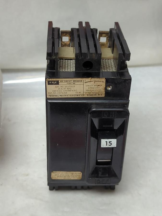 Used FEDERAL PACIFIC,NE221015,CIRCUIT BREAKER 2-POLE 15 AMP PRE-OWNED
