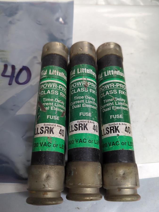 Used LITTELFUSE,LLSRK40,POWR-GARD FUSE 40 AMP LOT OF 3 PRE-OWNED
