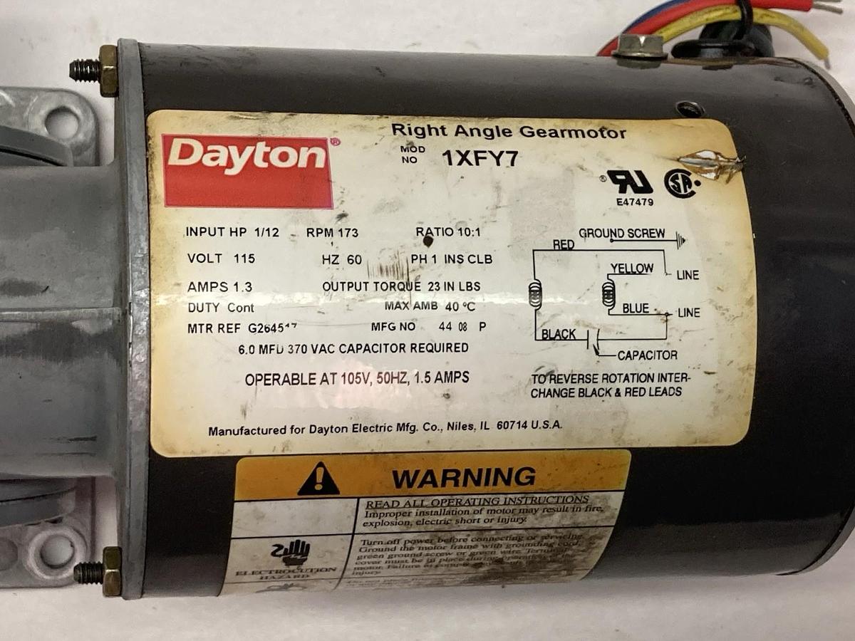Used Dayton,1XFY7,Right Angle Gearmotor 115V 1/12 HP 173 RPM