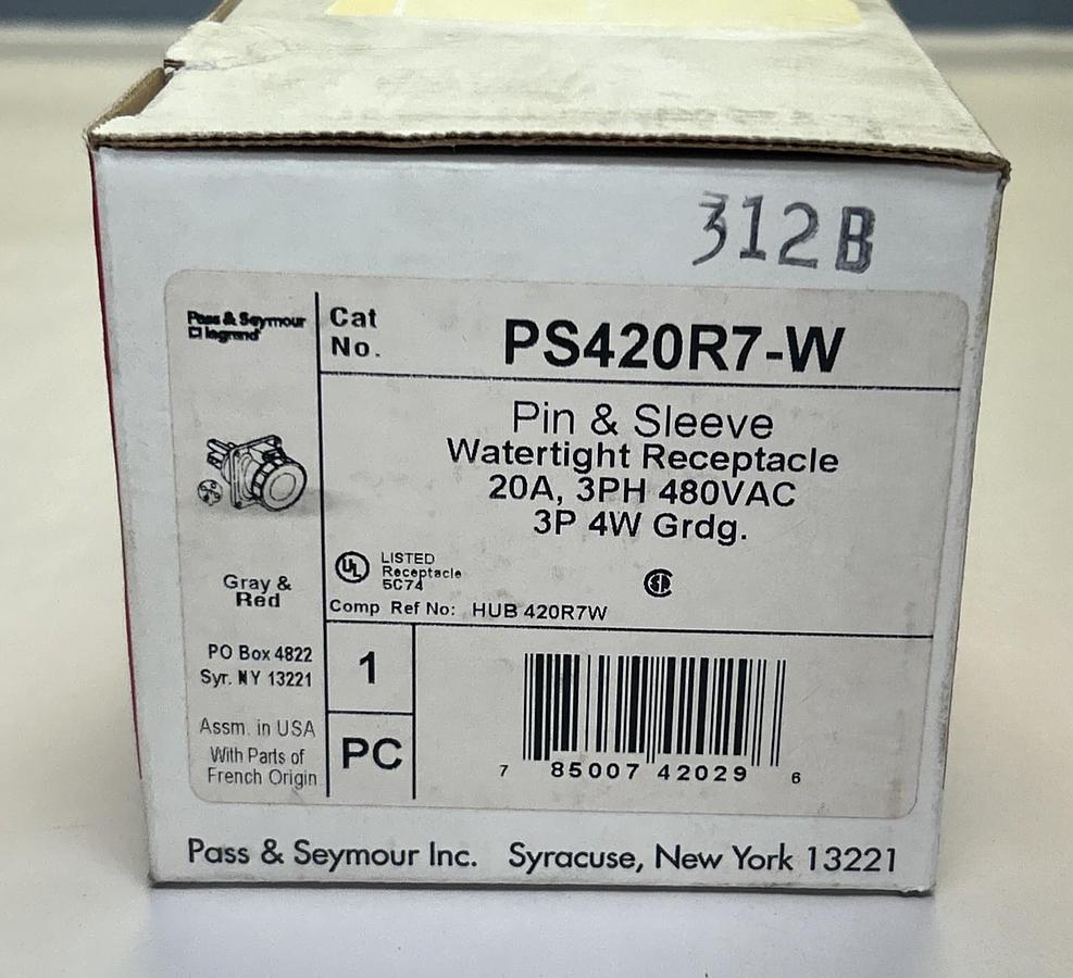 LEGRAND PASS & SEYMOUR,PS420R7W,PIN & SLEEVE WATERTIGHT RECEPTACLE NOS