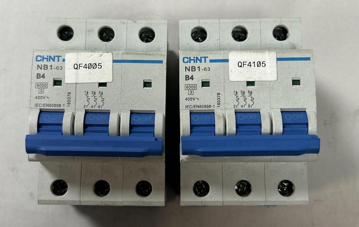 Used CHINT,NB1-63,CIRCUIT BREAKER 4A 400V 3P LOT OF 2