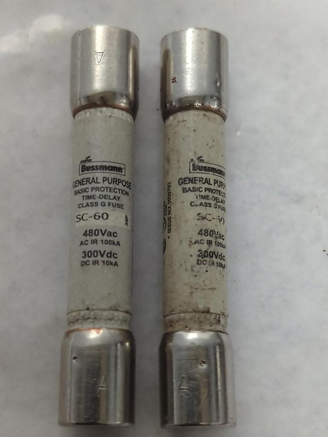 Used COOPER BUSSMANN,SC-60,GENERAL PURPOSE FUSE 60 AMP LOT OF 2 PRE-OWNED