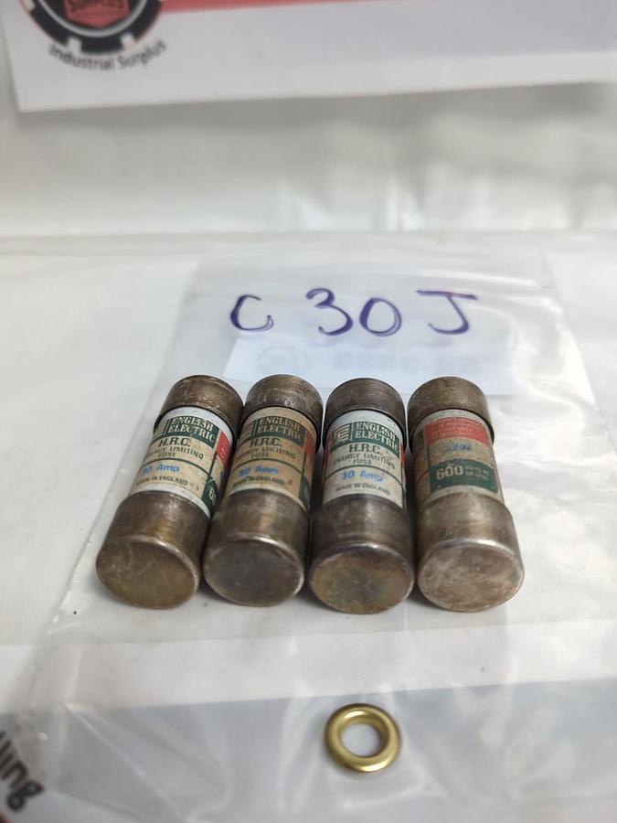 Used ENGLISH ELECTRIC,C30J,ENERGY LIMITING 30 AMP FUSE LOT OF 4 PRE-OWNED