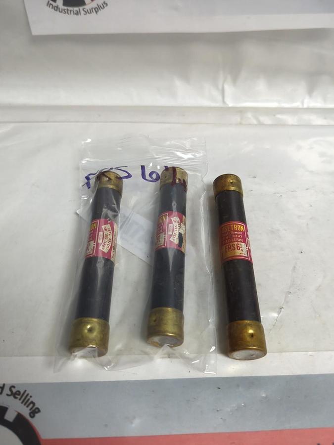 Used COOPER BUSSMANN,FRS6-1/4,FUSETRON FUSE 6-1/4 AMP LOT OF 3 PRE-OWNED