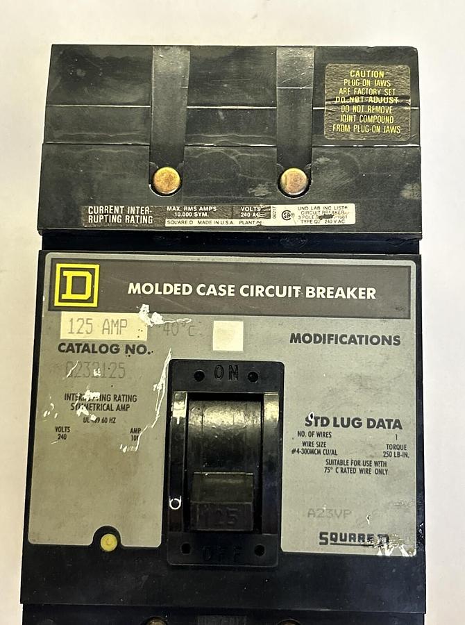 Used SQUARE D,Q232125,I-LINE CIRCUIT BREAKER 125A 240V 3P