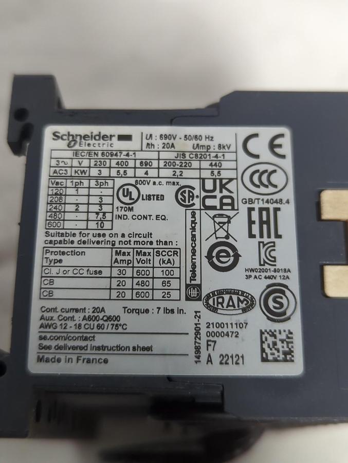 SCHNEIDER ELECTRIC,LC2K1210F7,REVERSING CONTACTOR NOS